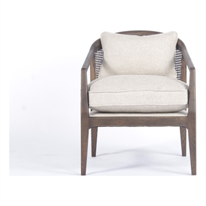 Pemberly Row Mid-Century Cane Frame Linen Fabric Accent Chair in Beige