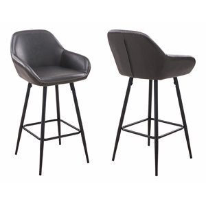 Pemberley Row Faux Leather Gray Counter Stools Upholstered 19.9&quotW x 21&quotD Unassembled