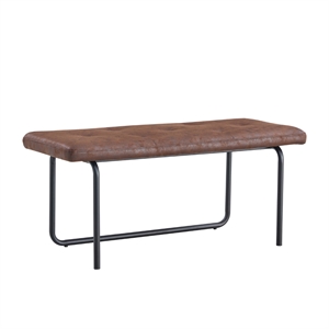Pemberly Row Upholstered Faux leather Dining Bench with Sled Metal Legs In Brown