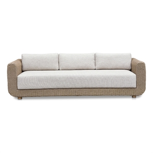 Pemberly Row Natural Rattan Frame Sofa with Fabric Upholstered Cushions
