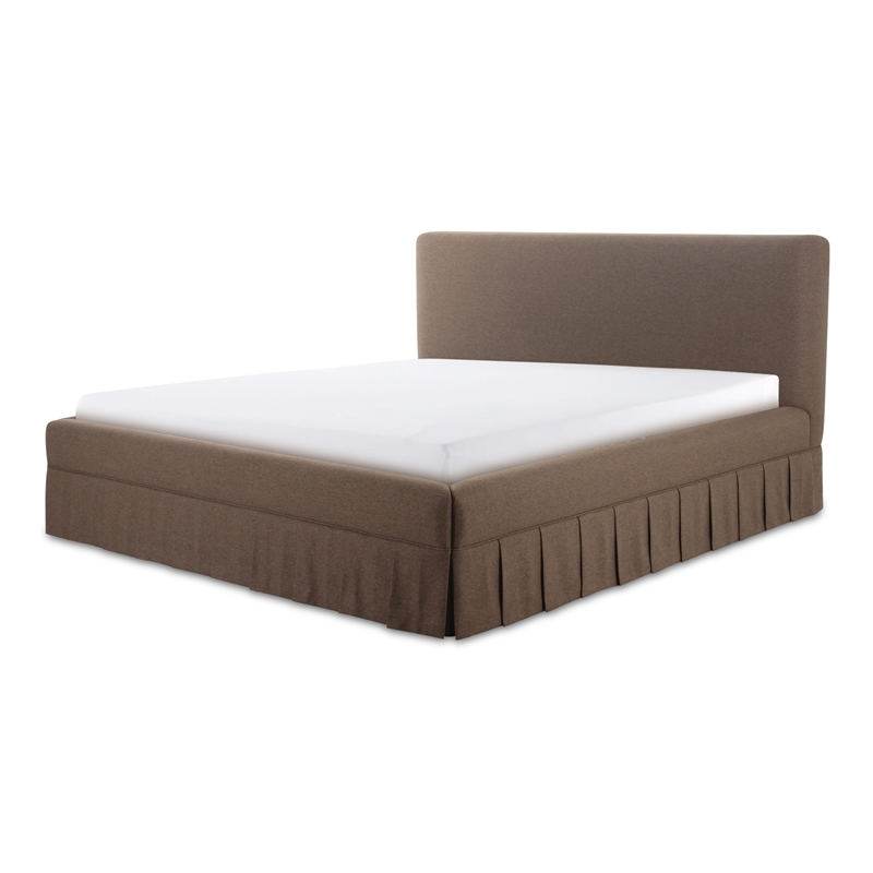 Pemberly Row Contemporary Fabric King Bed with Plywood Frame in Brown