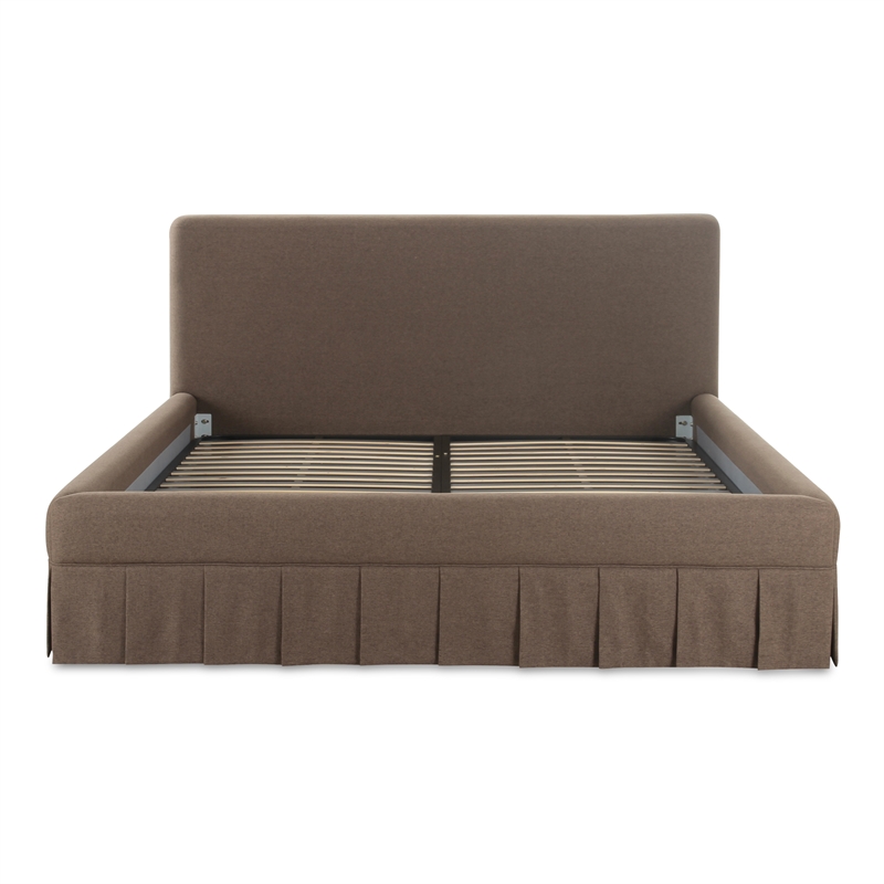Pemberly Row Contemporary Fabric King Bed with Plywood Frame in Brown