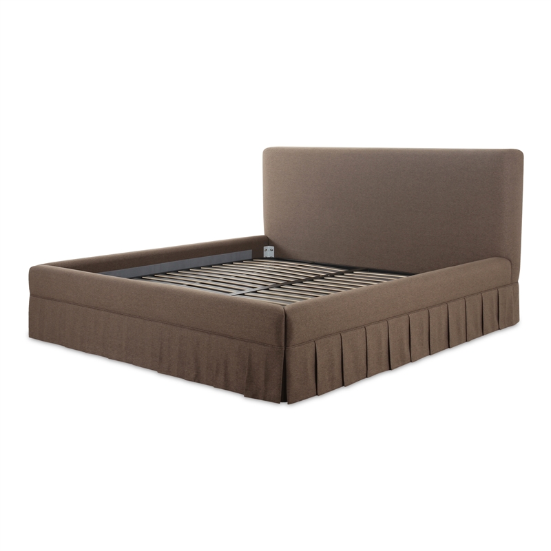 Pemberly Row Contemporary Fabric King Bed with Plywood Frame in Brown
