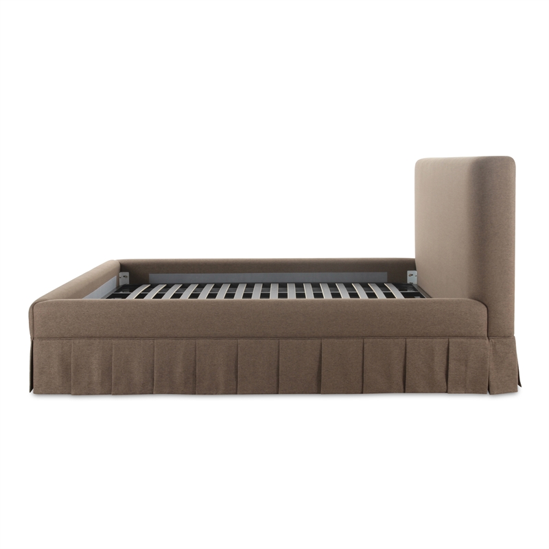Pemberly Row Contemporary Fabric King Bed with Plywood Frame in Brown