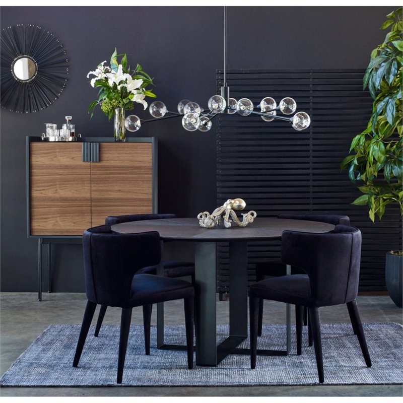 Pemberly Row Contemporary Mixed Hardwood and Aluminum Frame Screen in Black