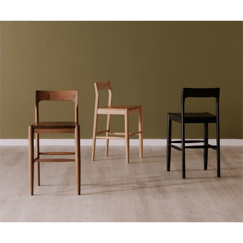 Pemberly Row Contemporary Solid Wood Frame Counter Stool in Brown