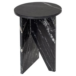 Pemberly Row Contemporary 14&quot Round Solid Marble Accent Table in Black
