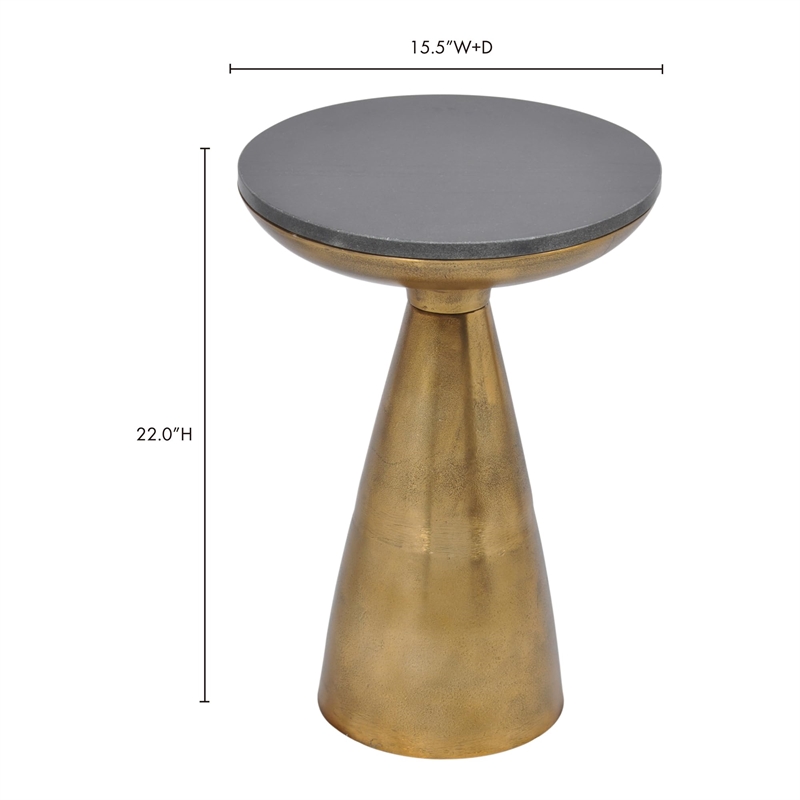 Pemberly Row Aluminum Side Table with Granite Top in Brass/Black