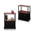 Pemberly Row Wood 3-Tier and 2-Bins Storage Shelf in Cherry/Black (Set of 2)