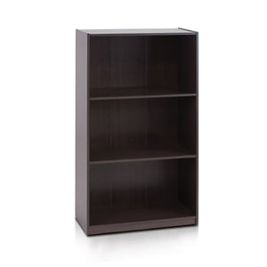 Pemberly Row Engineered Wood 3-Tier Bookcase Storage Shelves in Dark Brown