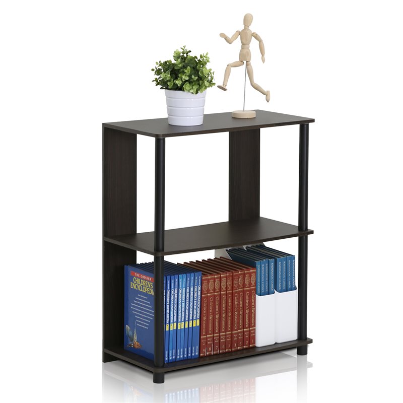 Pemberly Row Contemporary Engineered Wood Bookcase in Walnut/Black