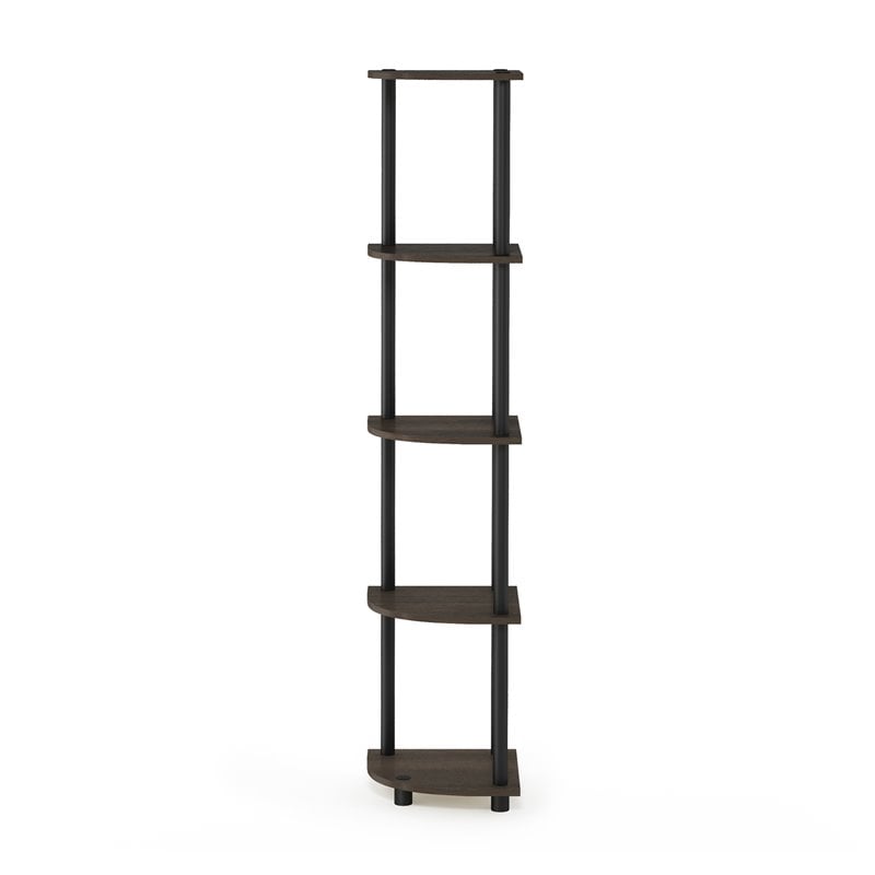 Pemberly Row Turn-N-Tube Wood 5 Tier Corner Display Rack in Brown Grain/Black