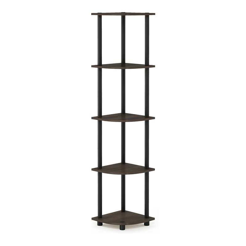 Pemberly Row Turn-N-Tube Wood 5 Tier Corner Display Rack in Brown Grain/Black