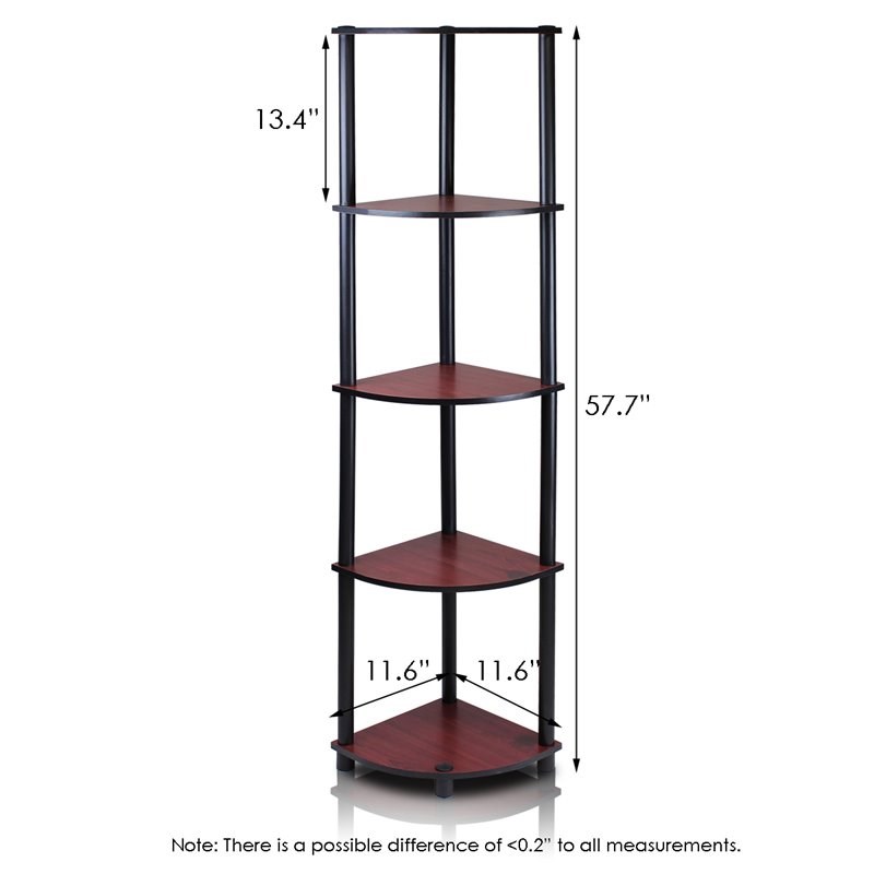 Pemberly Row Turn-N-Tube Wood 5 Tier Corner Display Rack in Dark Cherry/Black