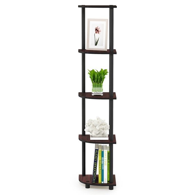 Pemberly Row Turn-N-Tube Wood 5 Tier Corner Display Rack in Dark Cherry/Black
