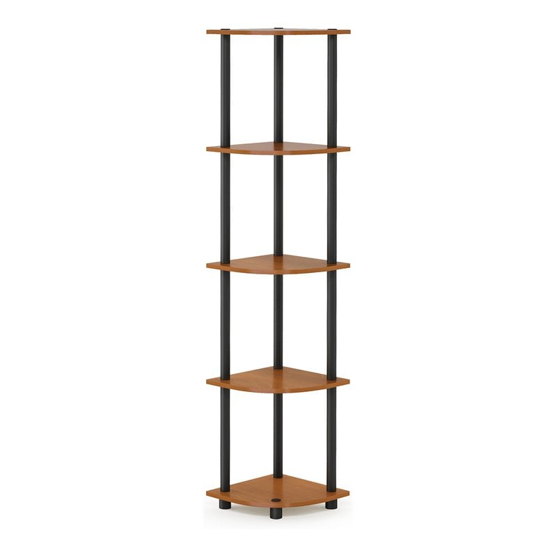 Pemberly Row Turn-N-Tube Wood 5 Tier Corner Display Rack in Light Cherry/Black