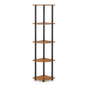 Pemberly Row Turn-N-Tube Wood 5 Tier Corner Display Rack in Light Cherry/Black