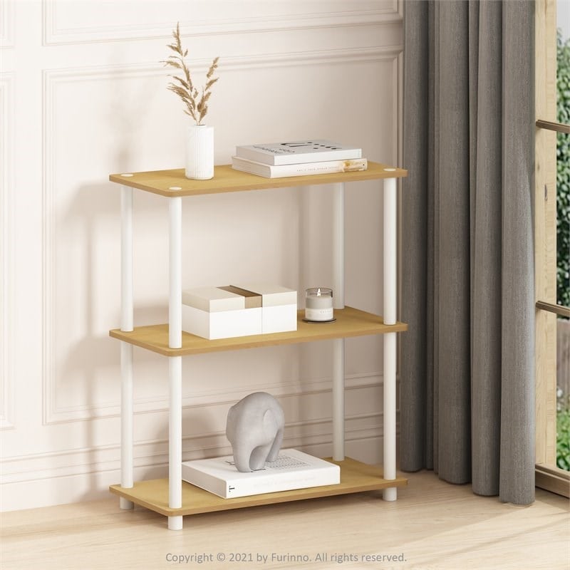 Pemberly Row Turn-N-Tube Wood 3-Tier Compact Shelf Display Rack in Beech/Natural