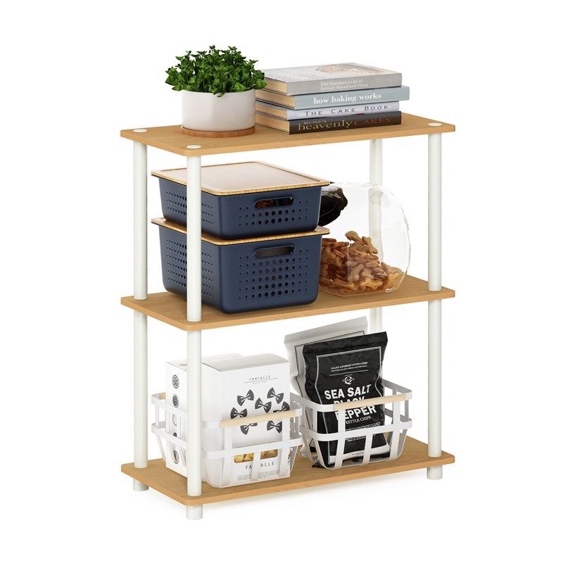 Pemberly Row Turn-N-Tube Wood 3-Tier Compact Shelf Display Rack in Beech/Natural