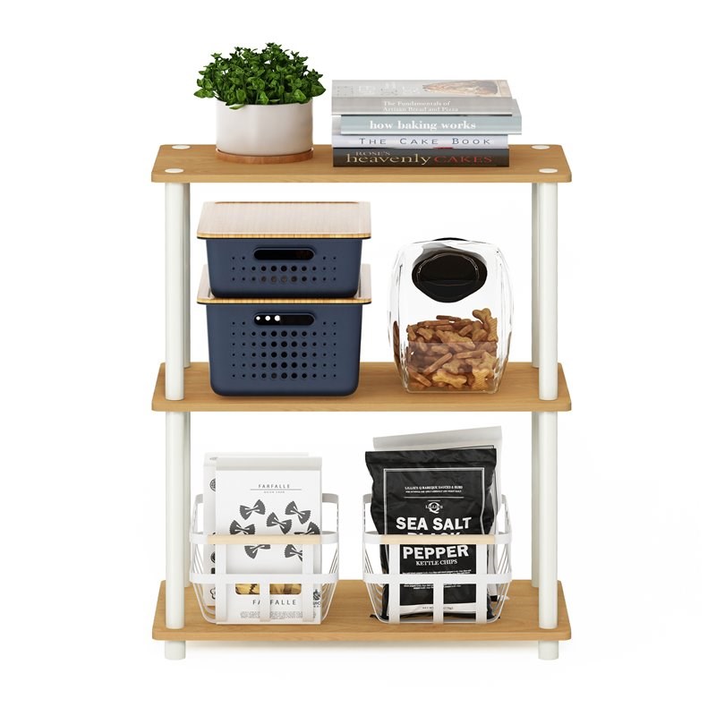 Pemberly Row Turn-N-Tube Wood 3-Tier Compact Shelf Display Rack in Beech/Natural