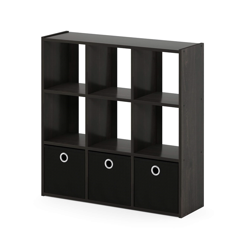 Pemberly Row Engineered Wood 9-Cube Organizer with Bins in Espresso/Black