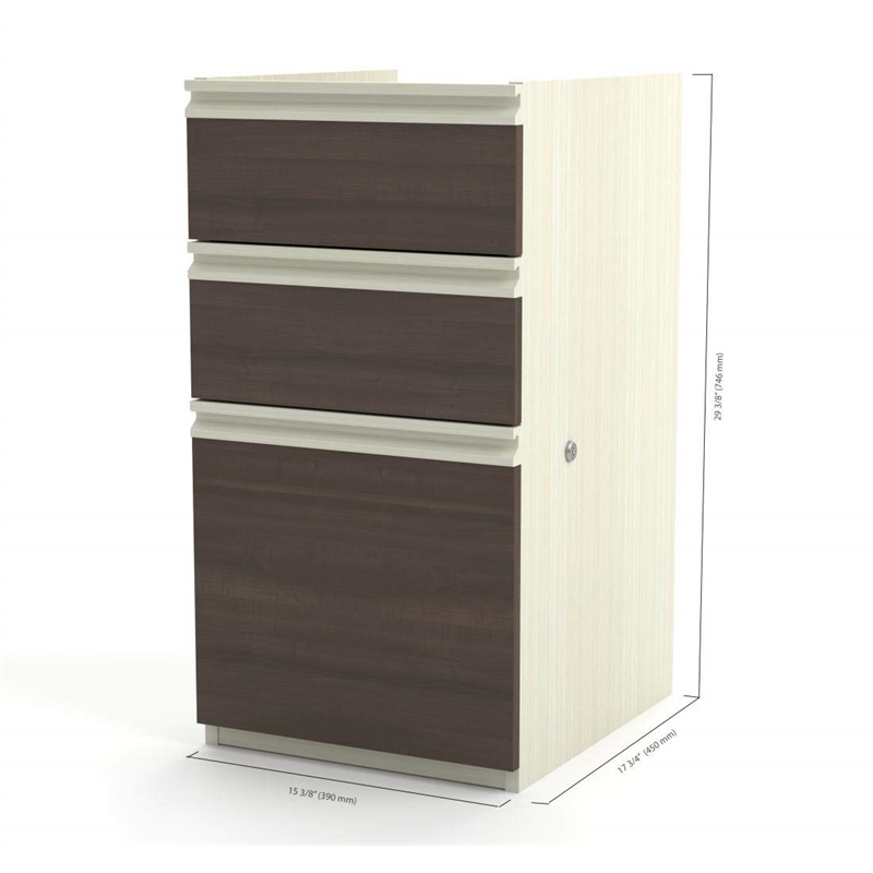 Pemberly Row 3 Drawer Pedestal in White Chocolate and Antigua