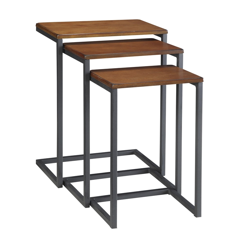Pemberly Row Contemporary Contemporary Nesting Table Set in Chestnut and Black