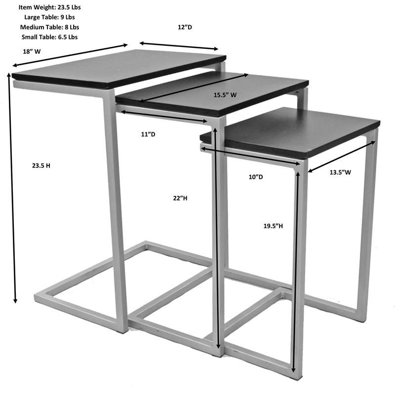 Pemberly Row Contemporary Contemporary Nesting Table Set in Chestnut and Black