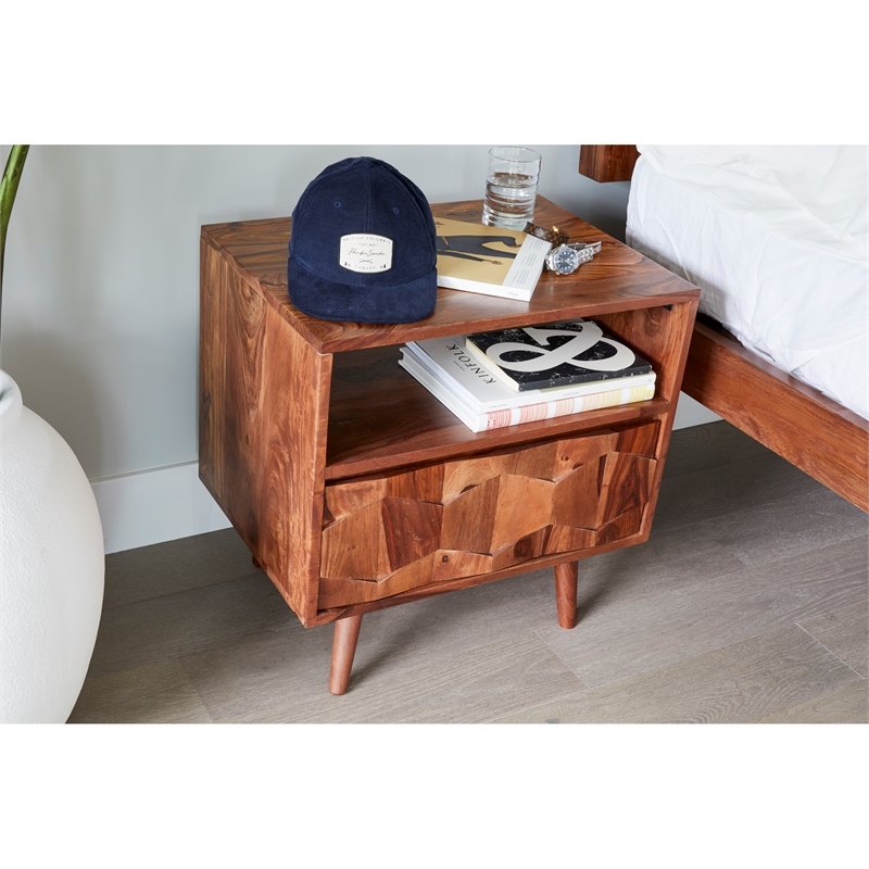Pemberly Row 1 Drawer Contemporary Wood Nightstand in Natural