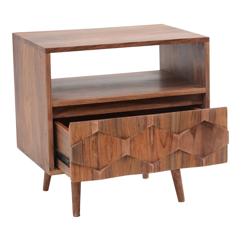 Pemberly Row 1 Drawer Contemporary Wood Nightstand in Natural