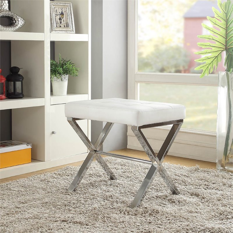 Pemberly Row Modern / Contemporary Vanity Bench White/Chrome