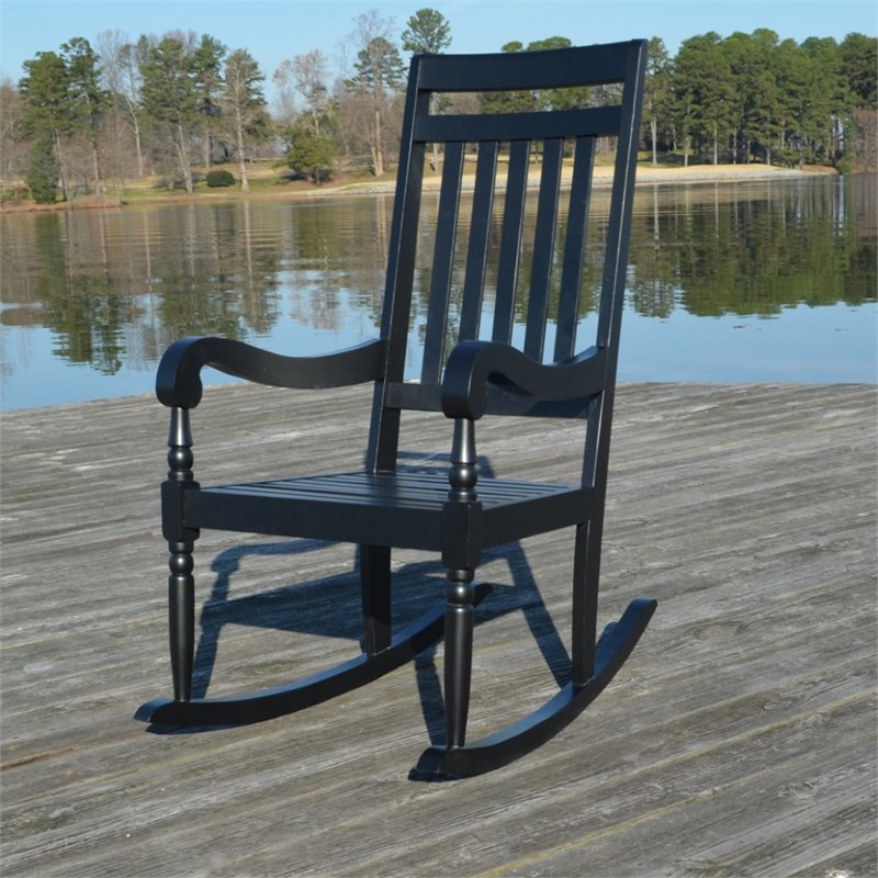 Pemberly Row Modern / Contemporary Wood Slat Rocker in Black