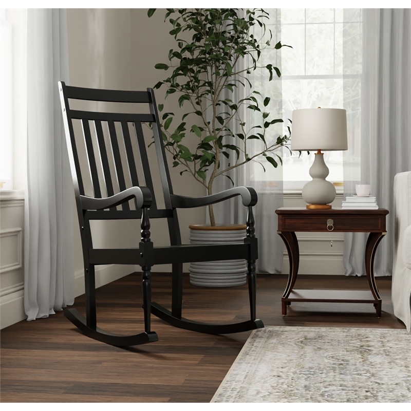 Pemberly Row Modern / Contemporary Wood Slat Rocker in Black