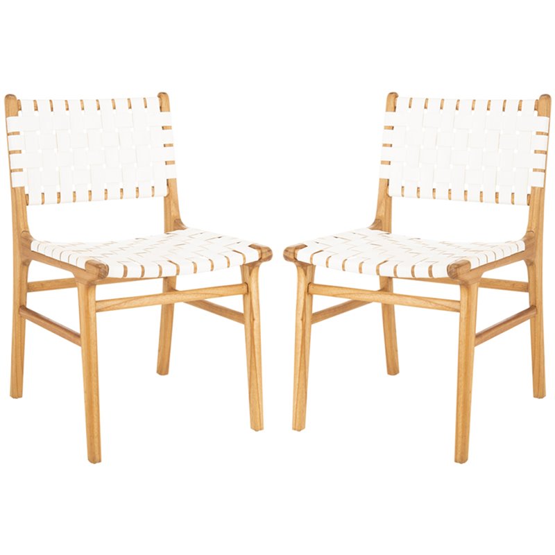 Pemberly Row Modern Leather Dining Side Chair in White (Set of 2)