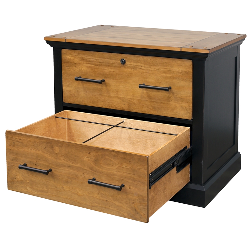Pemberly Row Wood Lateral File With Legal/Letter File Drawer Storage in Black