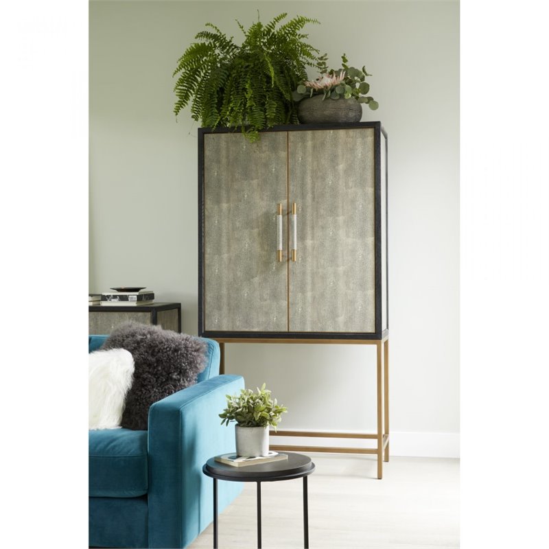 Pemberly Row Modern / Contemporary Solid Wood Bar Cabinet in Gray