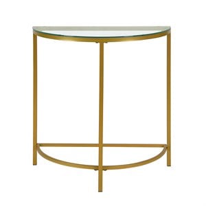 Pemberley Row Tempered Glass Gold Console Half Round Modern 30&quotH x 29&quotW x 14&quotD Unassembled