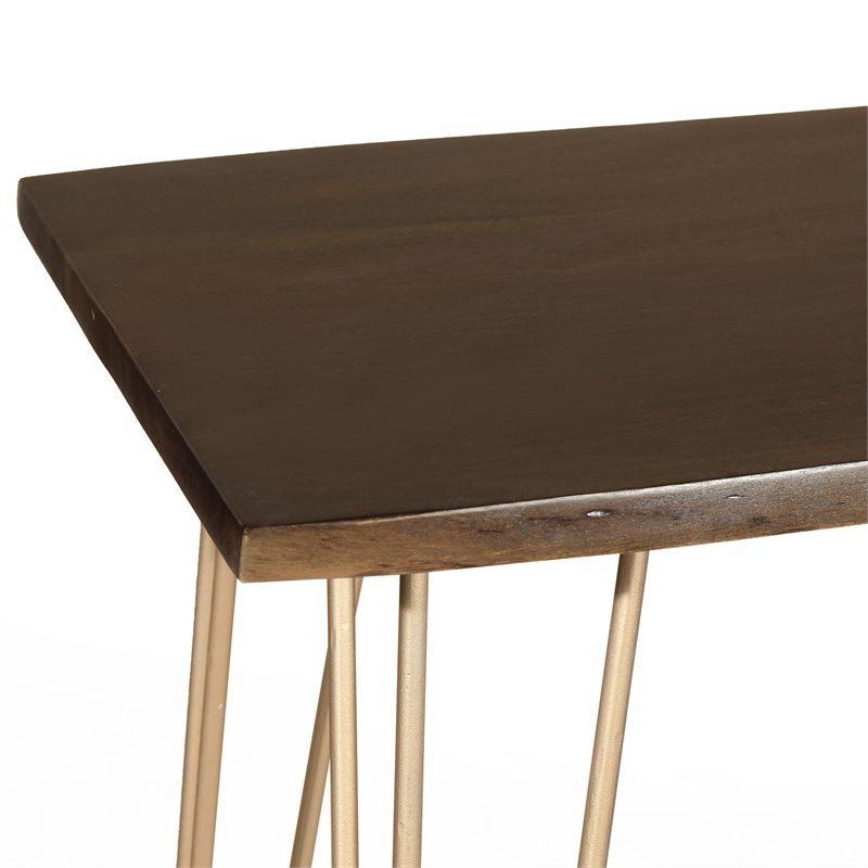 Pemberly Row Contemporary Live Edge Bar Table in Elm and Gold