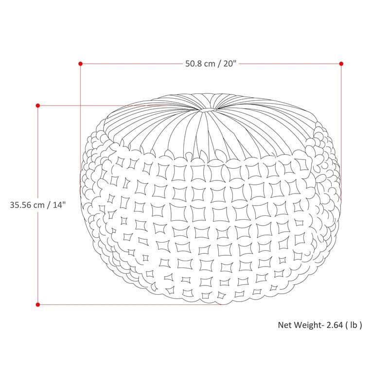 Pemberly Row Contemporary Boho Round Pouf in Teal Velvet Fabric