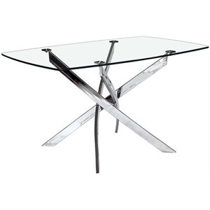 Pemberley Row Glass Silver Dining Table Rectangular 51.2&quot x 31.5&quot Unassembled