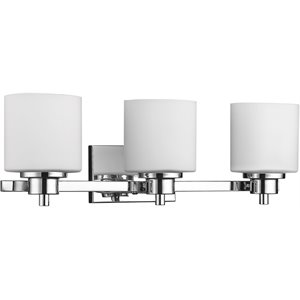 Pemberly Row 3 Light Chrome Bath Vanity Wall Fixture White Alabaster Glass 24&quot