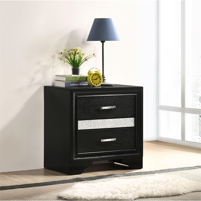 Pemberly Row 2-Drawer Wood Nightstand with Hidden Jewelry Tray in Black