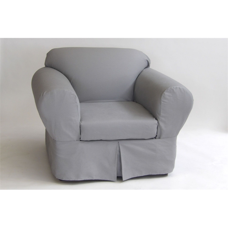 Pemberly Row Modern Cotton Twill 2 Piece Chair Slipcover in Gray