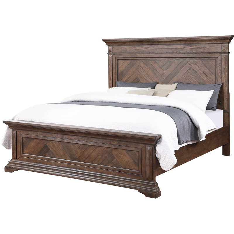 Pemberly Row Contemporary Solid Wood King Bed in Brushed Walnut