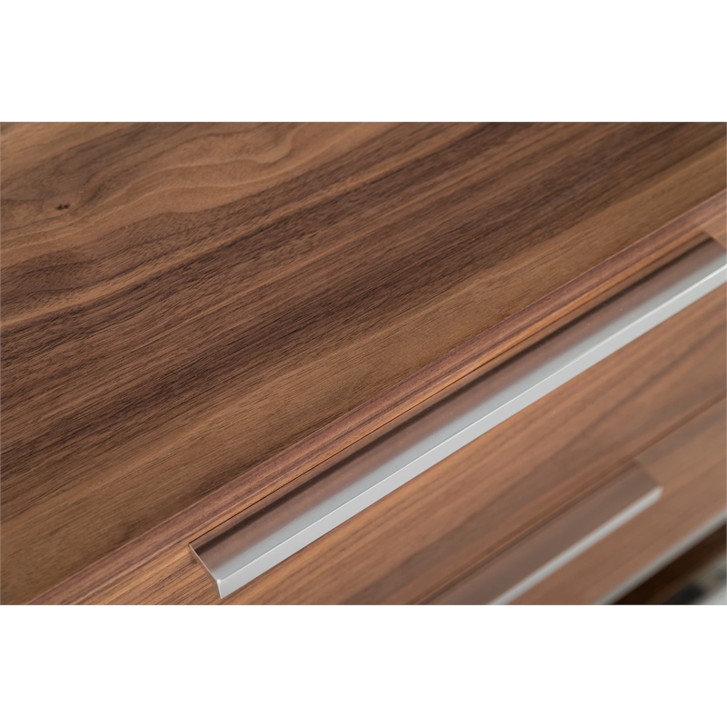 Pemberly Row Contemporary Wood and Stainless Steel Nightstand in Walnut