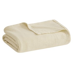 Pemberly Row Cotton Basketweave Blanket with 1&quot Self Hem in Natural