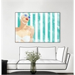 Pemberly Row Canvas 36x24 Bathing Beauty On Teal Towel Framed in Multi-Color