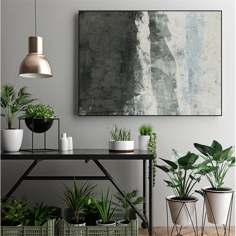 Pemberly Row Canvas 32x24 Black & Gray & Blue Framed in Multi-Color