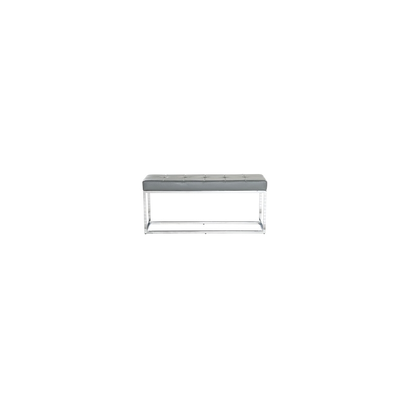 Pemberly Row Contemporary Tufted Metal Bench in Gray Faux Leather