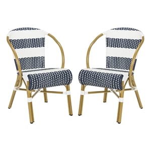 Pemberly Row Wicker/Rattan Side Chairs in Navy and White (Set of 2)